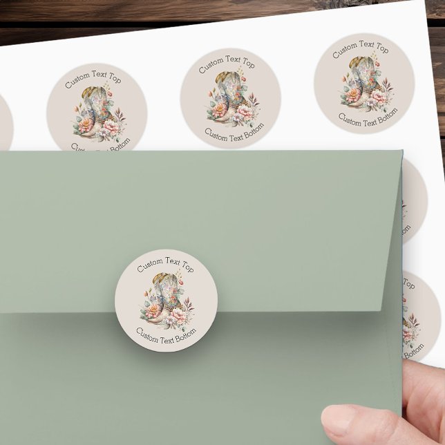 Boho Floral Western Cowgirl Stiefel Neutral Runder Aufkleber (Custom Stickers from my Boho Floral Cowgirl Boots Quinceanera Collection)