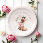 Boho Floral Western Pink Cowgirl Boot Baby Dusche Pappteller<br><div class="desc">Diese hübschen Baby-Duschpapiere ergänzen Ihre Babydusche zum Thema Western und verbinden rustikale Eleganz mit feiner Kunstfertigkeit. Herzstück dieses Designs ist unser atemberaubender, handgemalter Western, der mit einem rosa Baby Cowgirl Stiefel mit Blumenmuster besticht. Jedes Detail wird sorgfältig gepflegt, um den Charme und die Nostalgie des Wilden Westens zu wecken und...</div>