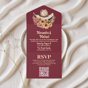 Boho Floral Western Wedding QR Code All In One Einladung