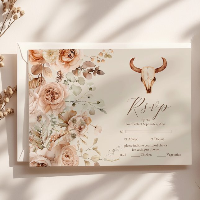 Boho Floral Western Wedding RSVP Karte (Von Creator hochgeladen)