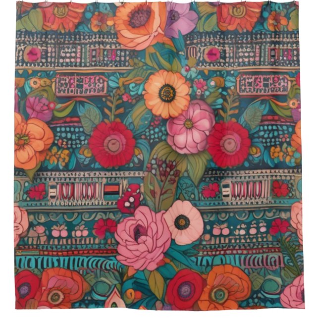Boho Floral Whimsical Duschvorhang (Vorderseite)
