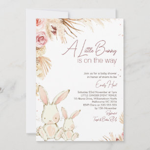 Boho Floral White Bunny Baby Dusche Einladung