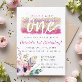 Boho Floral Wild One Girl's First Birthday Einladung