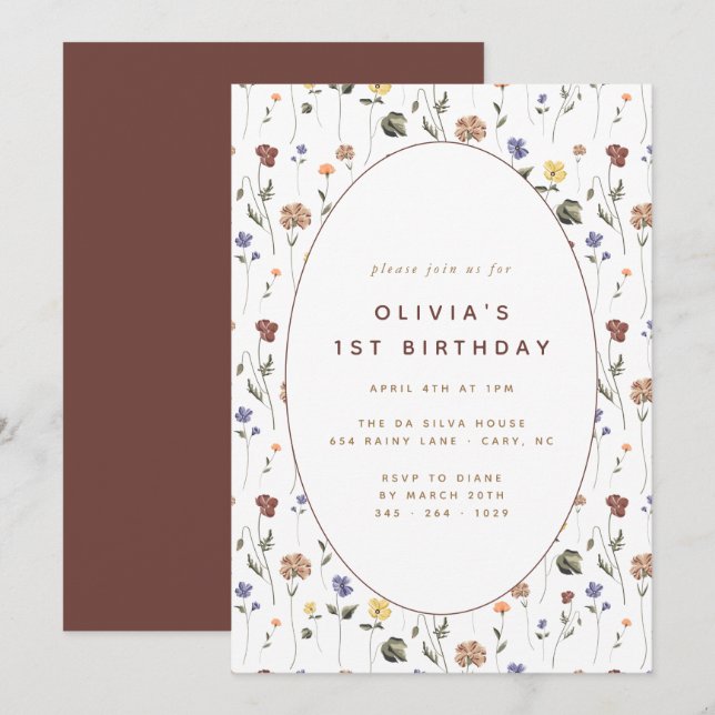 Boho Floral Wildblume Birthday | Einladung (Vorne/Hinten)