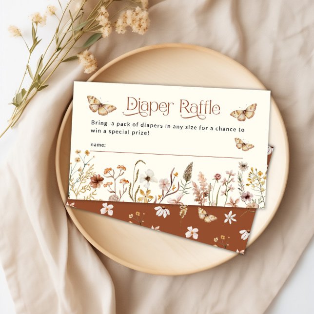 Boho Floral Wildblume Diaper Raffle Baby Dusche Begleitkarte (Boho Floral Wildflower Diaper Raffle Baby Shower Enclosure Card)