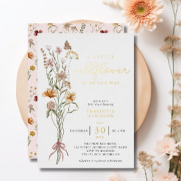 Boho Floral Wildblume Girl Baby Dusche Gold Folieneinladung