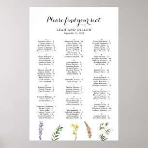 Boho Floral Wildblume Hochzeitsdiagramm Poster