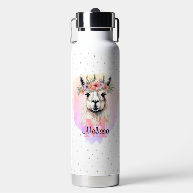 Boho Floral Wildblume Llama Hübsch Pink Animal Trinkflasche (Vorderseite)