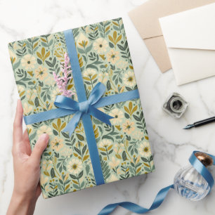 Boho Floral Wildblumen Blume Blue Geschenkpapier