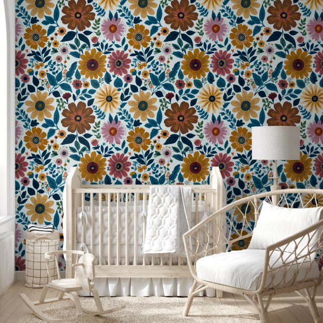 Boho Floral Wildblumen Blume Kinderzimmer Tapete (Kinder)