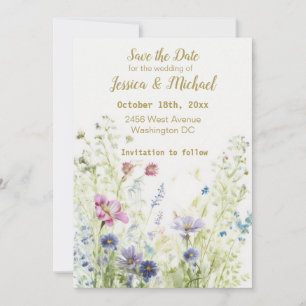 Boho Floral Wildblumen Save the Date Karte