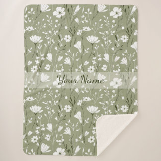 Boho Floral Wildflowers Sage Green Personalized  Sherpadecke