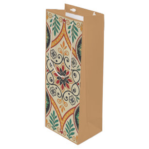 Boho Floral Wine Bag - Warmsande Akzent Geschenktüte Für Weinflaschen