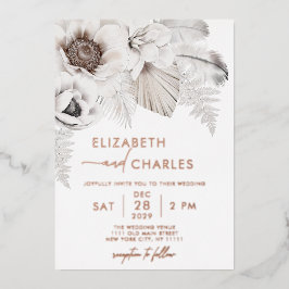 Boho Floral Winter Rustikale Botanische Hochzeit Folieneinladung