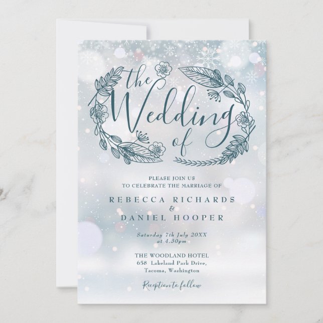 Boho Floral Winter Snowflakes Hochzeit Einladung (Vorderseite)