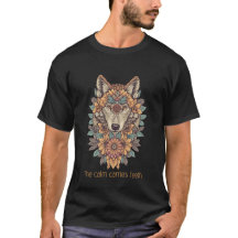 Boho Floral Wolf Psychedelic Art T-Shirt 