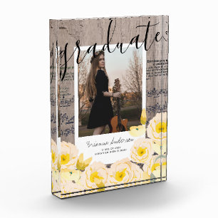 Boho Floral Wood Music Abschluss Foto Block