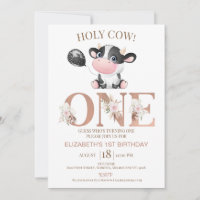 Boho Floral Word Heilige Kuh 1. Geburtstag Einladu
