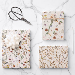 Boho Floral Wrapping Paper Geschenkpapier Set
