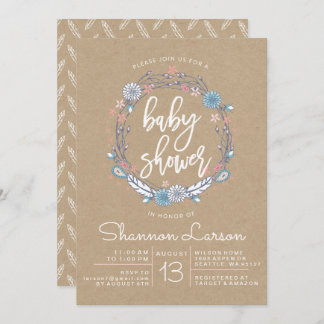 Boho Floral Wreath Baby Shower Einladung