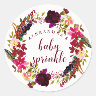 Boho Floral Wreath Baby Sprinkle Runder Aufkleber