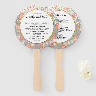 Boho Floral Wreath Coral Gray Gold Wedding Program Fächer