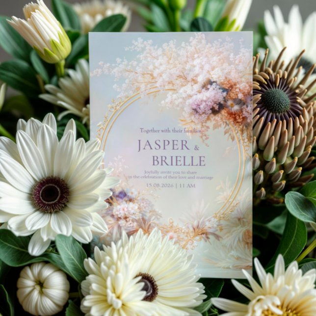 Boho Floral Wreath Gold Frame Elegant Wedding Einladung (Von Creator hochgeladen)