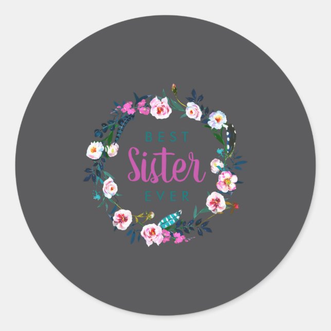 Boho Floral Wreath Sister Ever  Runder Aufkleber (Vorderseite)