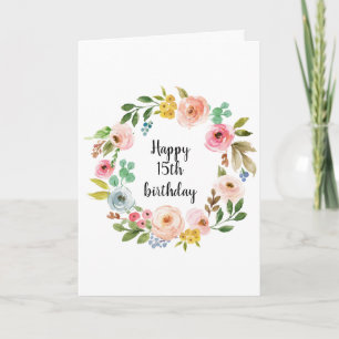 Boho Floral Wreath Watercolor Birthday Girl Karte