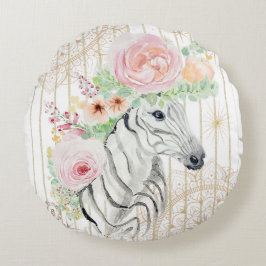 Boho Floral Zebra Pillow - Aquarell Tierdrucken Rundes Kissen