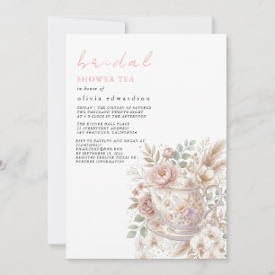 Boho Florale Einladung zur Brautparty mit Teekanne