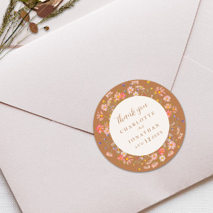 Boho Florale Elegante Hochzeits-Dankeschön Herbsth Runder Aufkleber