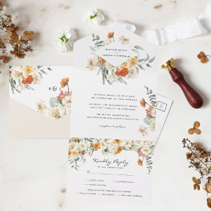 Boho Florale Grüne Botanische Hochzeit All In One Einladung