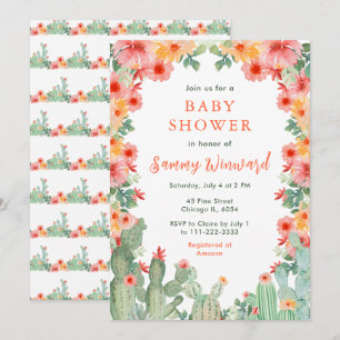 Boho-Floraler-Kaktus-Baby-Shower Einladung
