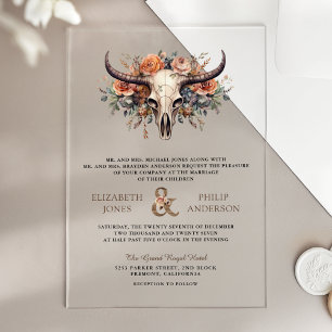 Boho-Floraler Kuhschädel-westliche Hochzeit Acryleinladungen