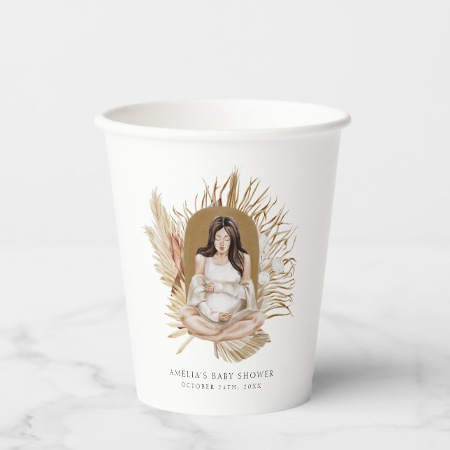Boho-Florales Babyshower Pappbecher (Vorderseite)