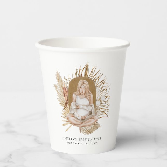 Boho Florals Baby Shower Pappbecher (Vorderseite)