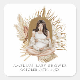 Boho Florals Baby Shower Quadratischer Aufkleber