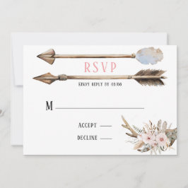 Boho Florals & Deer Antlers Arrows Wedding RSVP Einladung