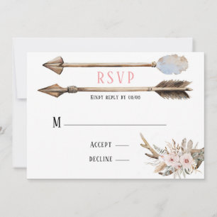 Boho Florals & Deer Antlers Arrows Wedding RSVP Einladung