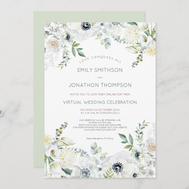 Boho Florals Eucalyptus Verlasse Virtual Wedding Einladung