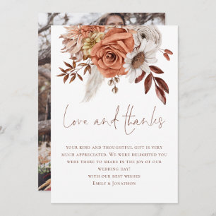 Boho Florals Foto Liebe Dank Brown Text Wedding Karte