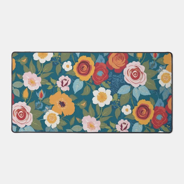 Boho Florals in Retro-Farben Schreibtischunterlage (Vorderseite)