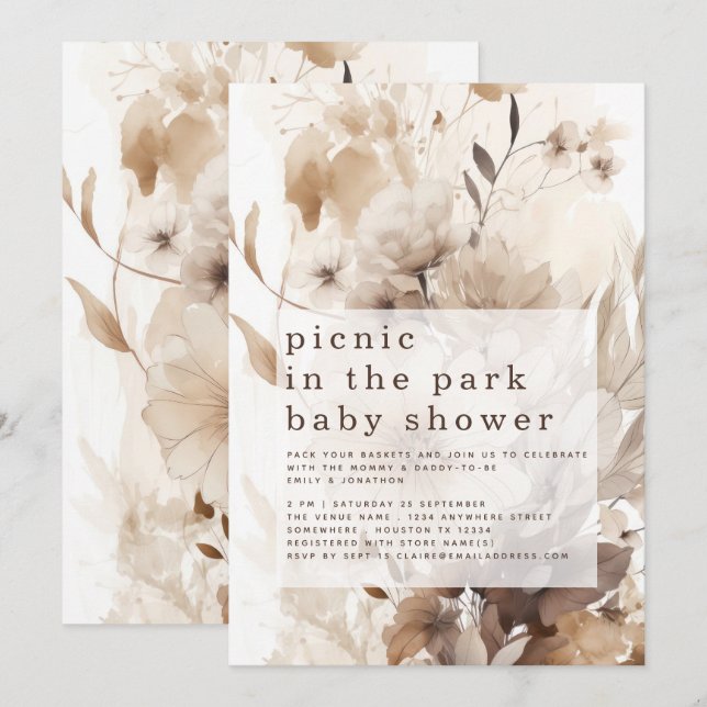 Boho Florals Picnic in Park Baby Shower Einladung (Vorne/Hinten)