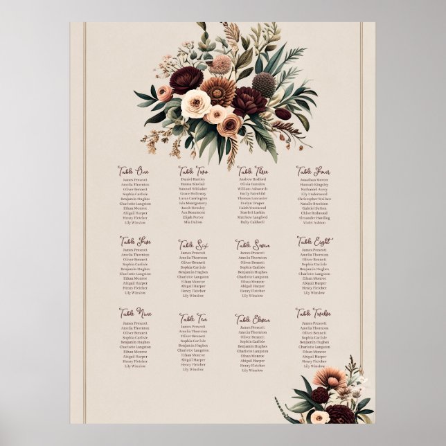 Boho Florals Sitzkarte Poster (Vorne)