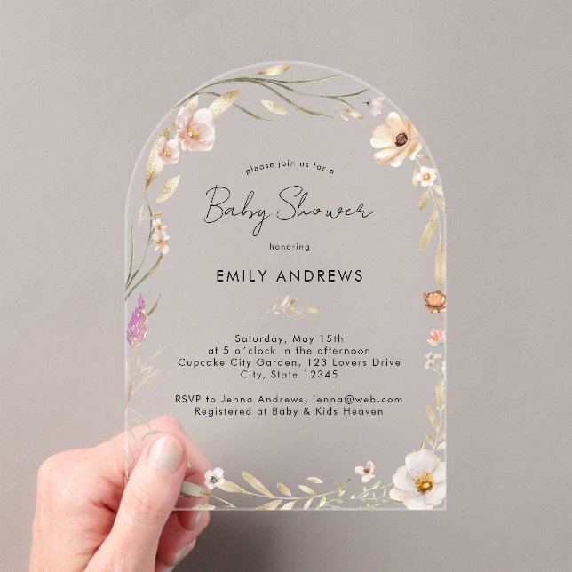 Boho Flower Baby Shower Acrylic Acryleinladungen (Insitu (Handheld))