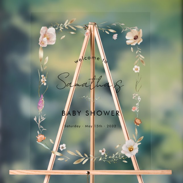 Boho Flower Baby Shower Acrylschild (Neutral)