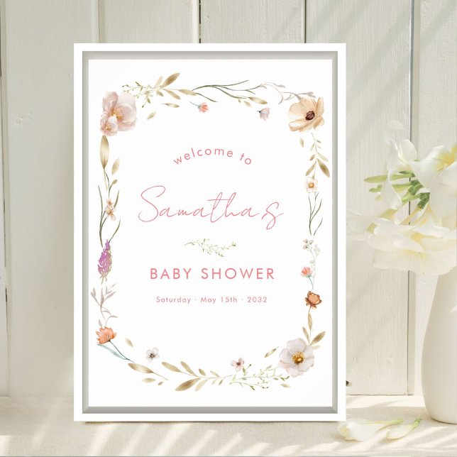 Boho-Flower-Baby-Shower-Empfang Poster (Boho Flower Baby Shower Welcome Poster. Available in Prints & Instant Download)