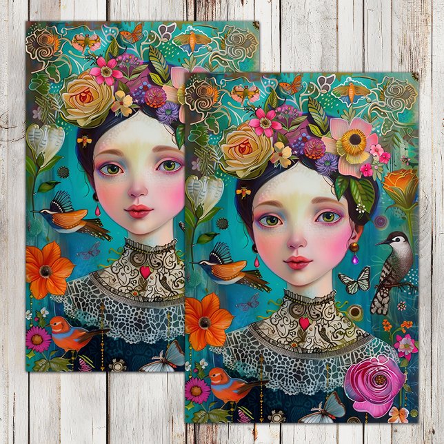 BOHO FLOWER MÄDCHEN DECOUPAGE SEIDENPAPIER (BOHO FLOWER GIRL DECOUPAGE TISSUE PAPER)