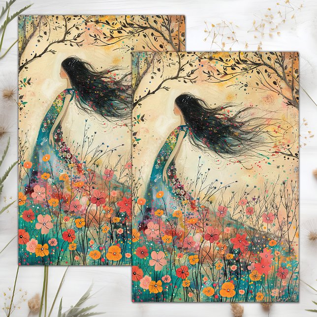 BOHO FLOWER MÄDCHEN DECOUPAGE SEIDENPAPIER (BOHO FLOWER GIRL DECOUPAGE TISSUE PAPER)